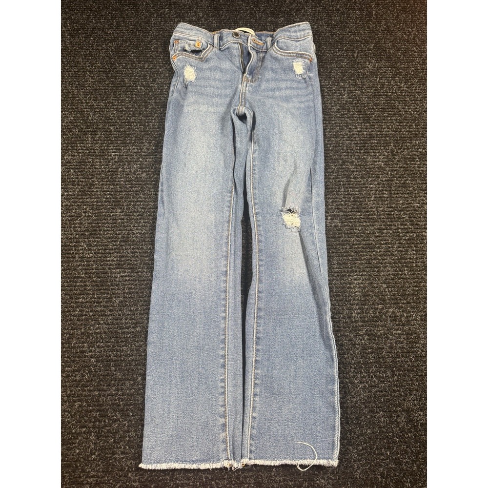 Levi's Girls Size 10 Reg High Rise Straight Jeans Distressed Raw Hem Blue